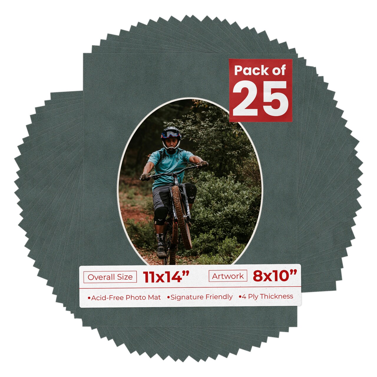 Dark Grey Suede Mat Board for 11x14 Frames - Oval Opening for 8x10 Photos